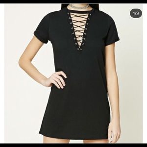 Forever 21 black lace up tshirt dress
